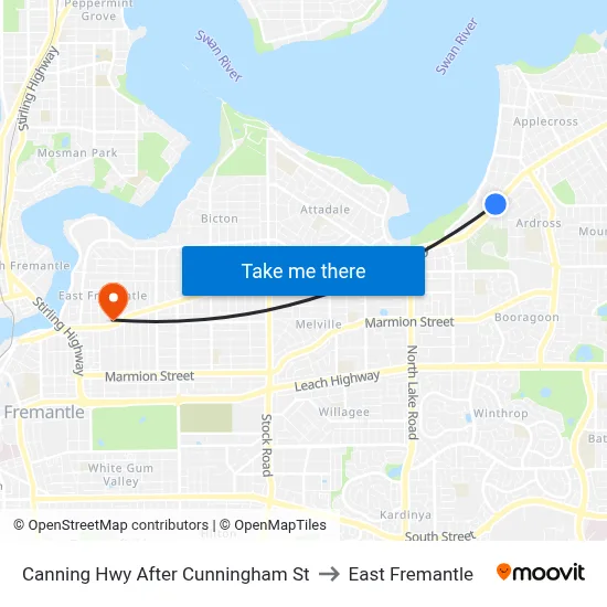 Canning Hwy After Cunningham St to East Fremantle map