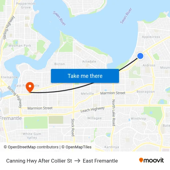 Canning Hwy After Collier St to East Fremantle map