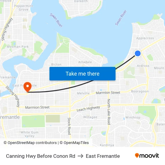 Canning Hwy Before Conon Rd to East Fremantle map
