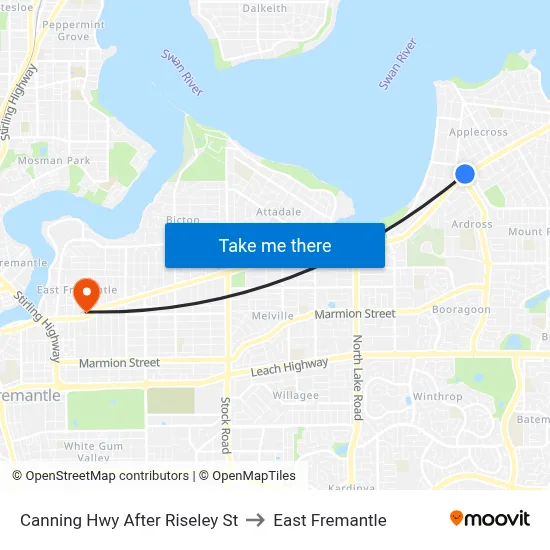 Canning Hwy After Riseley St to East Fremantle map