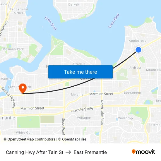 Canning Hwy After Tain St to East Fremantle map