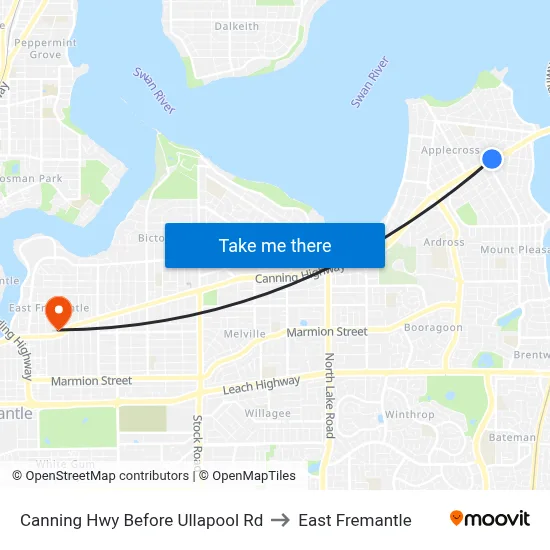 Canning Hwy Before Ullapool Rd to East Fremantle map