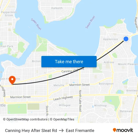 Canning Hwy After Sleat Rd to East Fremantle map
