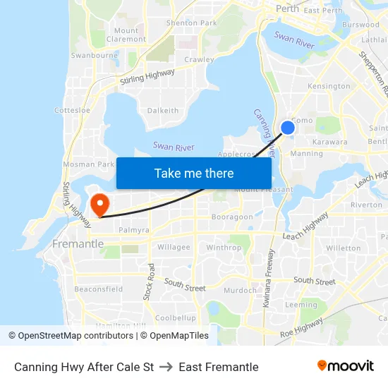 Canning Hwy After Cale St to East Fremantle map