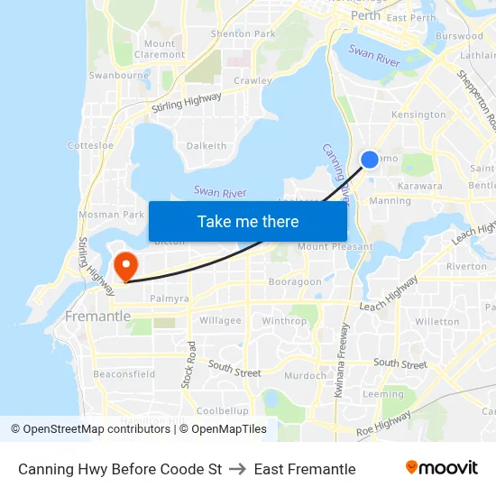 Canning Hwy Before Coode St to East Fremantle map