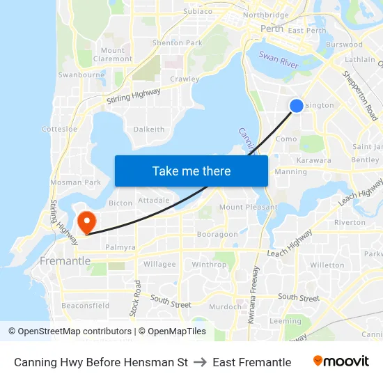 Canning Hwy Before Hensman St to East Fremantle map