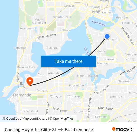 Canning Hwy After Cliffe St to East Fremantle map
