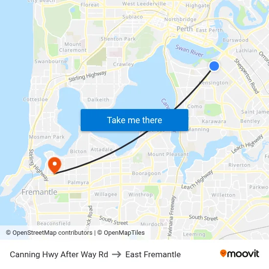 Canning Hwy After Way Rd to East Fremantle map