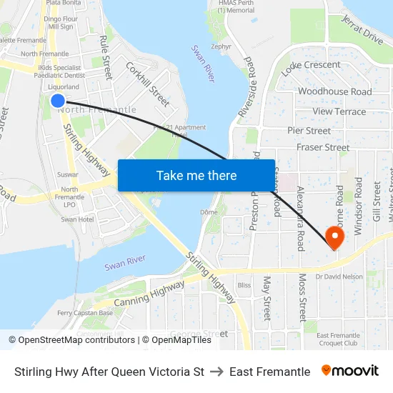 Stirling Hwy After Queen Victoria St to East Fremantle map