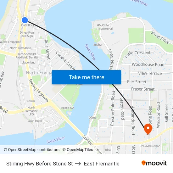Stirling Hwy Before Stone St to East Fremantle map