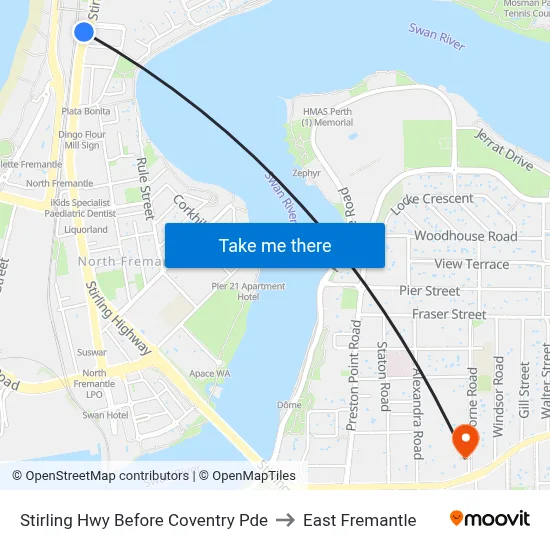 Stirling Hwy Before Coventry Pde to East Fremantle map
