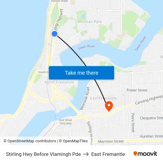 Stirling Hwy Before Vlamingh Pde to East Fremantle map