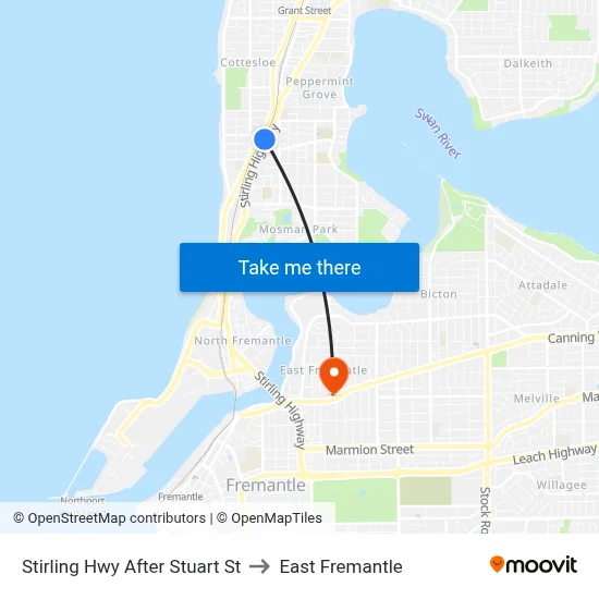 Stirling Hwy After Stuart St to East Fremantle map