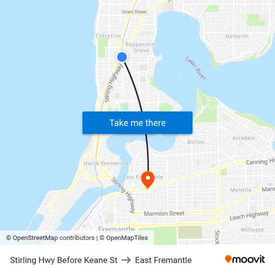 Stirling Hwy Before Keane St to East Fremantle map