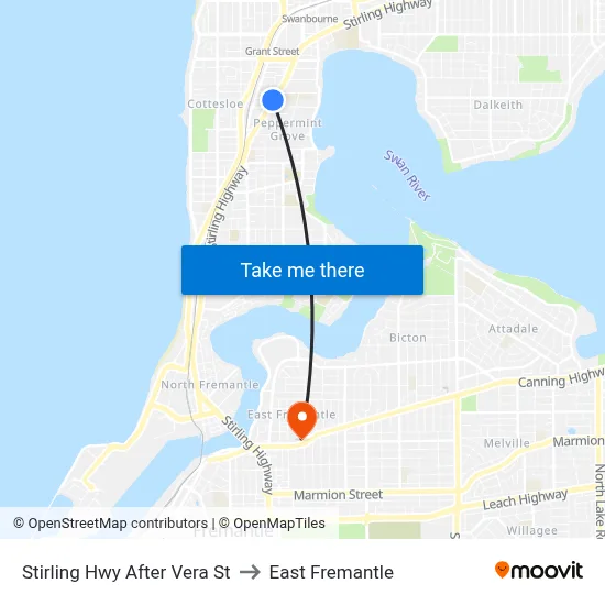 Stirling Hwy After Vera St to East Fremantle map