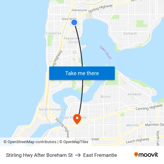 Stirling Hwy After Boreham St to East Fremantle map