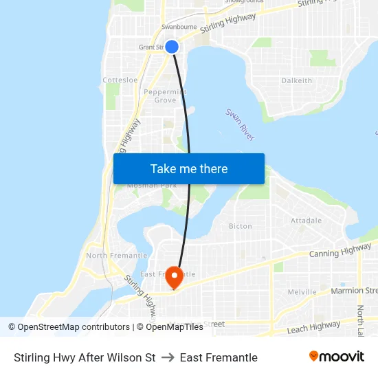 Stirling Hwy After Wilson St to East Fremantle map