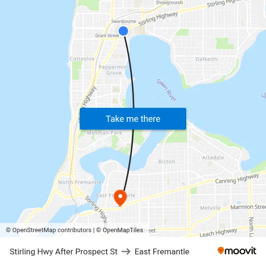 Stirling Hwy After Prospect St to East Fremantle map