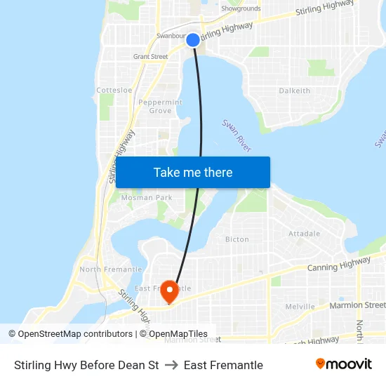 Stirling Hwy Before Dean St to East Fremantle map