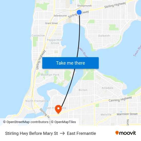 Stirling Hwy Before Mary St to East Fremantle map