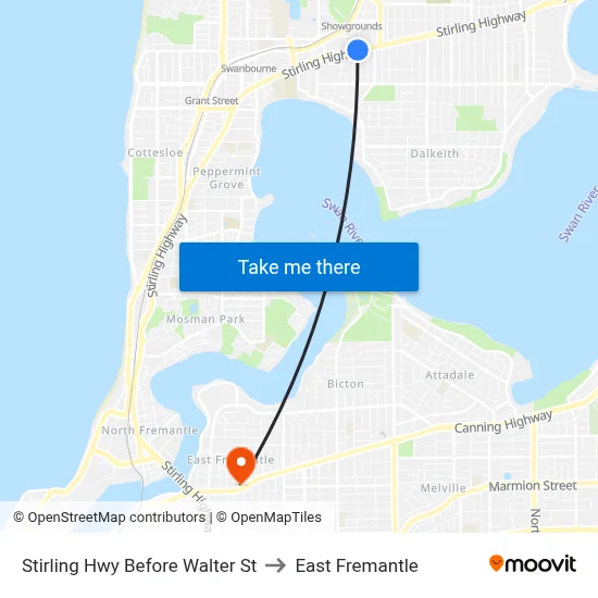 Stirling Hwy Before Walter St to East Fremantle map