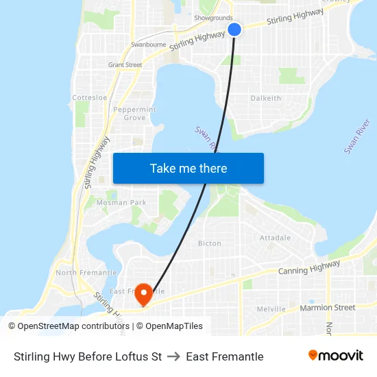 Stirling Hwy Before Loftus St to East Fremantle map