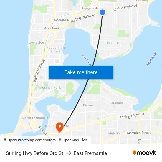 Stirling Hwy Before Ord St to East Fremantle map