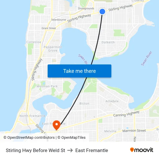Stirling Hwy Before Weld St to East Fremantle map