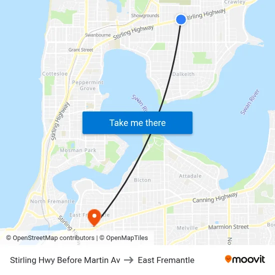 Stirling Hwy Before Martin Av to East Fremantle map