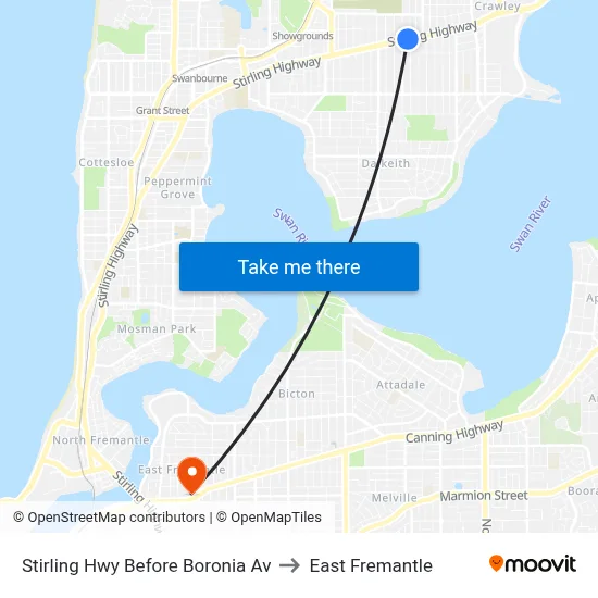 Stirling Hwy Before Boronia Av to East Fremantle map