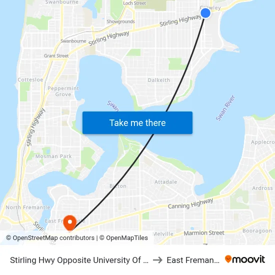 Stirling Hwy Opposite University Of Wa to East Fremantle map