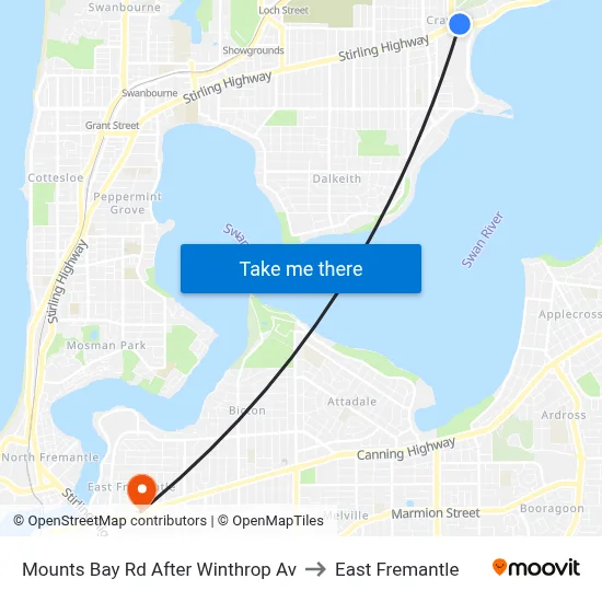 Mounts Bay Rd After Winthrop Av to East Fremantle map