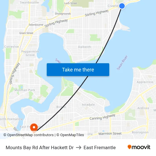 Mounts Bay Rd After Hackett Dr to East Fremantle map