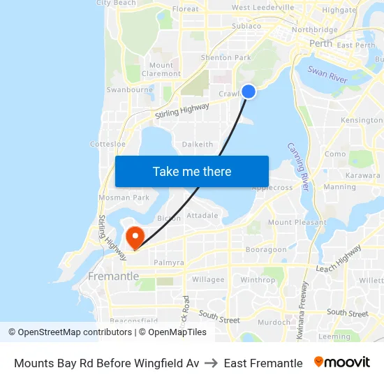 Mounts Bay Rd Before Wingfield Av to East Fremantle map