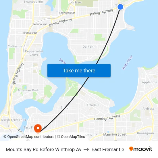 Mounts Bay Rd Before Winthrop Av to East Fremantle map