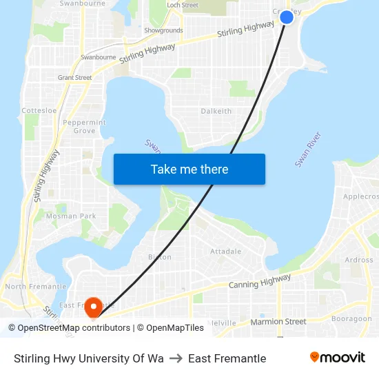 Stirling Hwy University Of Wa to East Fremantle map