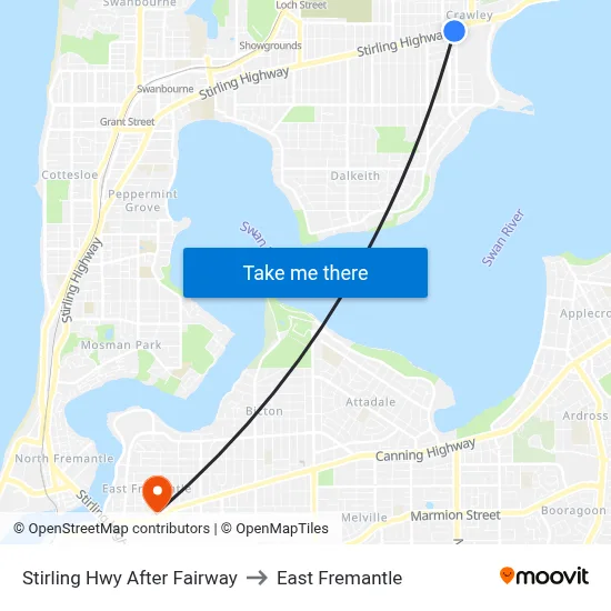 Stirling Hwy After Fairway to East Fremantle map
