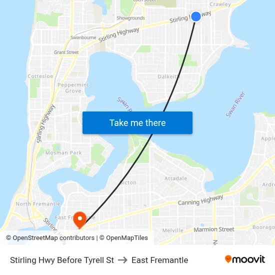 Stirling Hwy Before Tyrell St to East Fremantle map