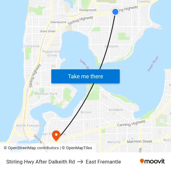 Stirling Hwy After Dalkeith Rd to East Fremantle map