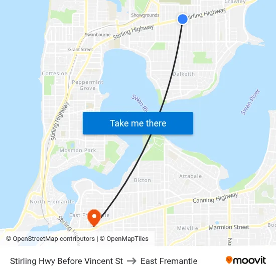 Stirling Hwy Before Vincent St to East Fremantle map