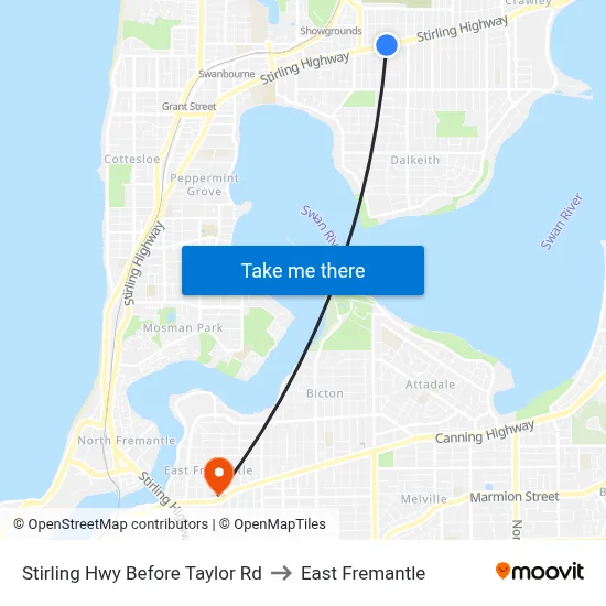 Stirling Hwy Before Taylor Rd to East Fremantle map