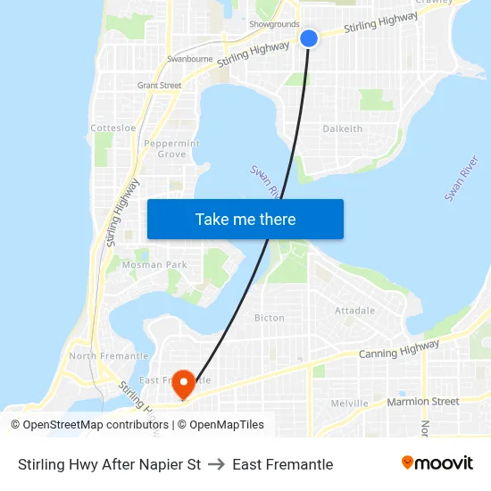 Stirling Hwy After Napier St to East Fremantle map