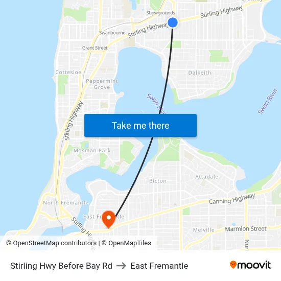 Stirling Hwy Before Bay Rd to East Fremantle map
