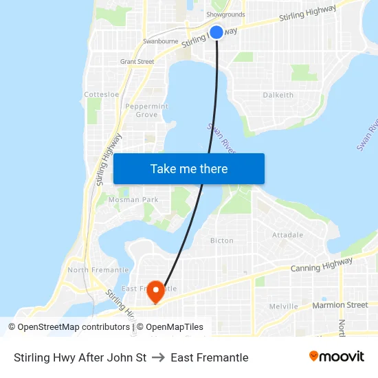 Stirling Hwy After John St to East Fremantle map