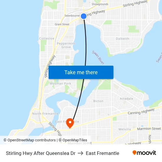 Stirling Hwy After Queenslea Dr to East Fremantle map