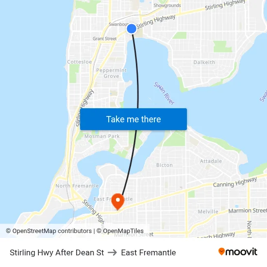 Stirling Hwy After Dean St to East Fremantle map