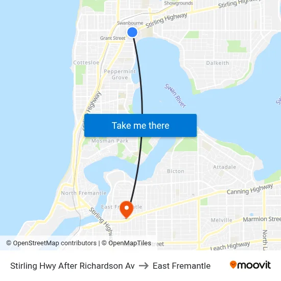 Stirling Hwy After Richardson Av to East Fremantle map