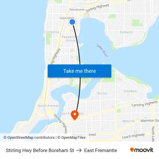 Stirling Hwy Before Boreham St to East Fremantle map