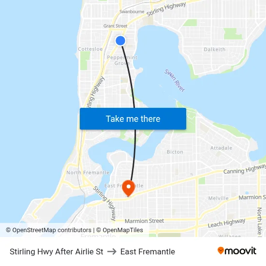 Stirling Hwy After Airlie St to East Fremantle map