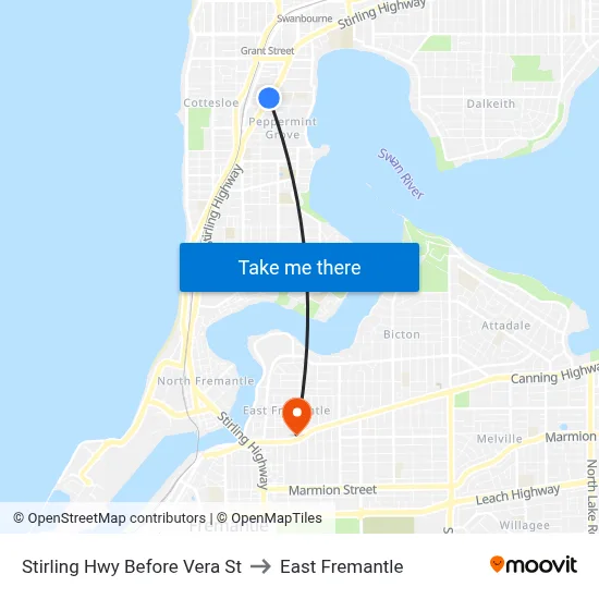 Stirling Hwy Before Vera St to East Fremantle map